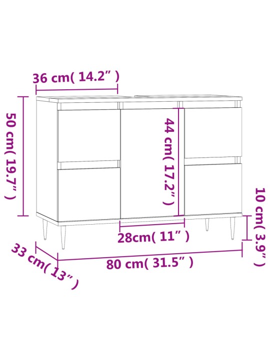 Vannitoakapp, must, 80 x 33 x 60 cm, tehispuit