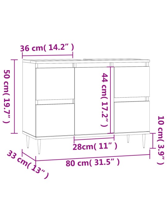 Vannitoakapp, betoonhall, 80 x 33 x 60 cm, tehispuit