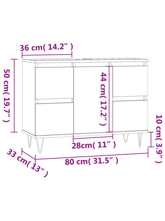 Vannitoakapp, betoonhall, 80 x 33 x 60 cm, tehispuit