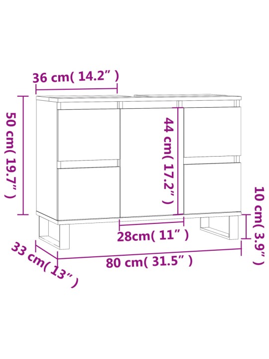 Vannitoakapp, betoonhall, 80 x 33 x 60 cm, tehispuit