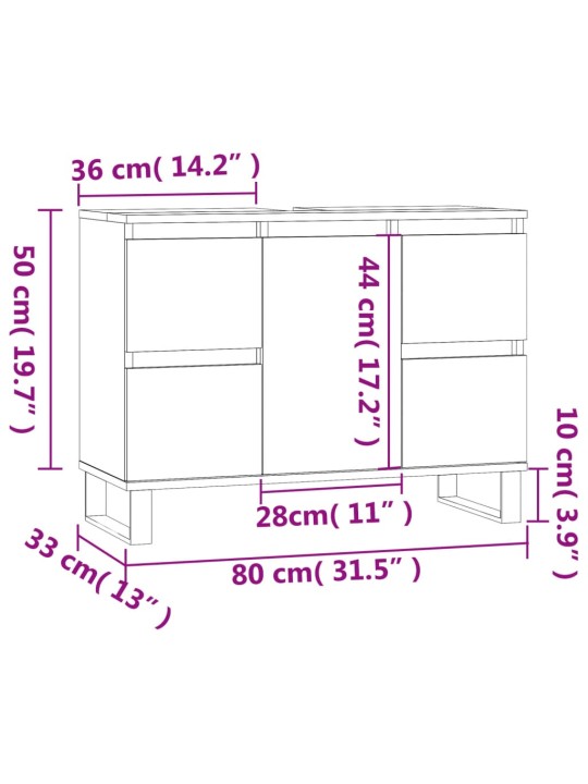 Vannitoakapp, suitsutatud tamm, 80 x 33 x 60 cm, tehispuit