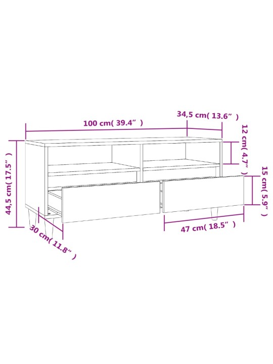 Telerikapp, betoonhall, 100x34,5x44,5 cm, tehispuit