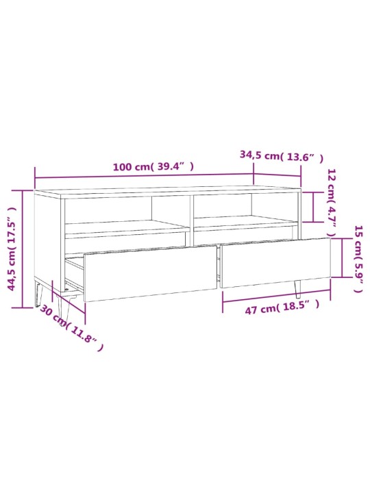 Telerikapp, suitsutatud tamm, 100x34,5x44,5 cm, tehispuit