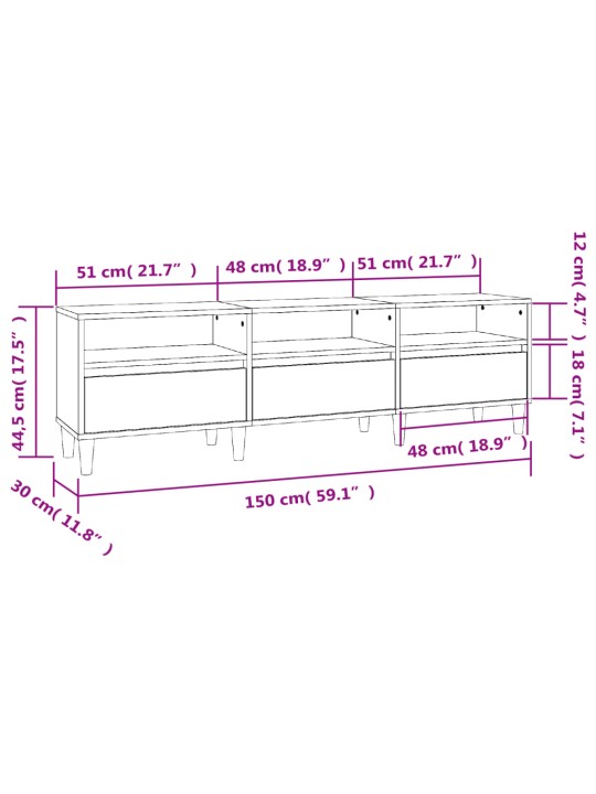 Telerikapp, suitsutatud tamm, 150x30x44,5 cm, tehispuit