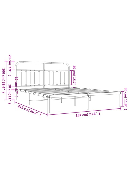 Metallist voodiraam peatsiga, must, 183x213 cm