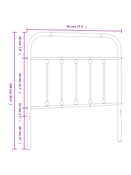 Metallist voodipeats, must, 90 cm