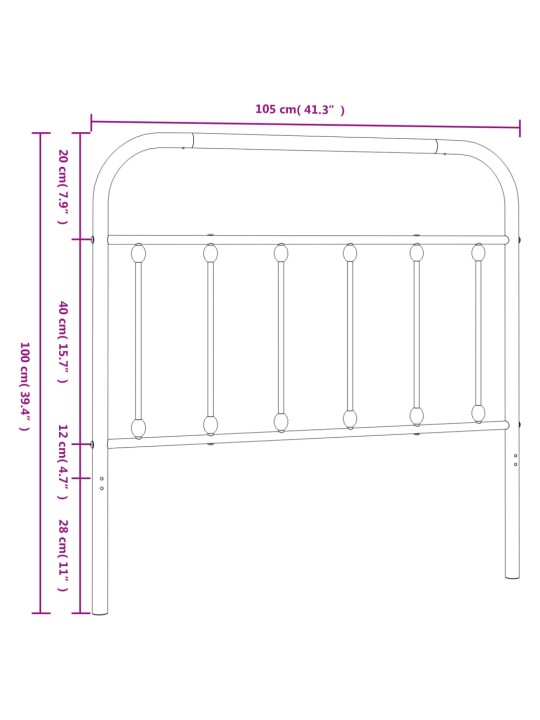 Metallist voodipeats, must, 100 cm