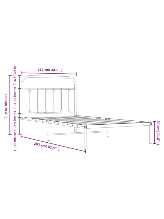 Metallist voodiraam peatsiga, valge, 107x203 cm