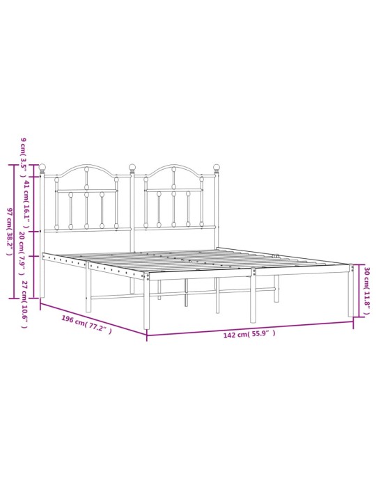 Metallist voodiraam peatsiga, must, 135x190 cm