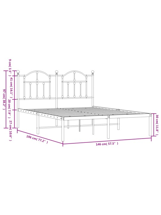 Metallist voodiraam peatsiga, must, 140x190 cm