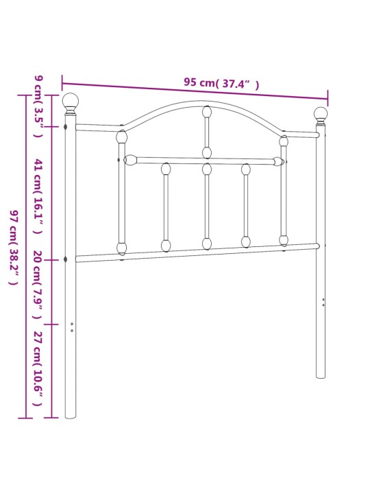 Metallist voodipeats, must, 90 cm