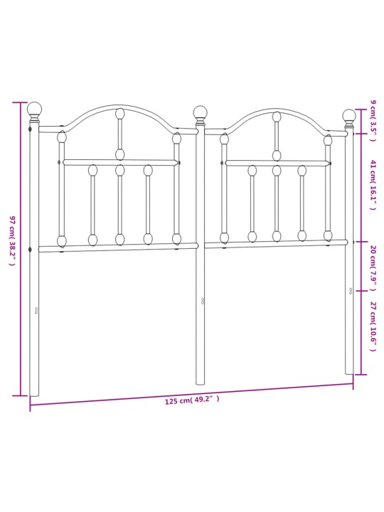 Metallist voodipeats, must, 120 cm