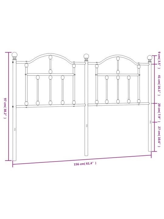 Metallist voodipeats, must, 150 cm