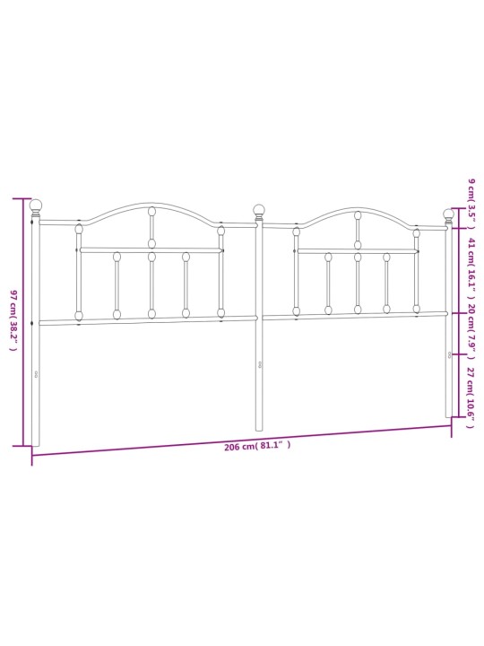 Metallist voodipeats, must, 200 cm