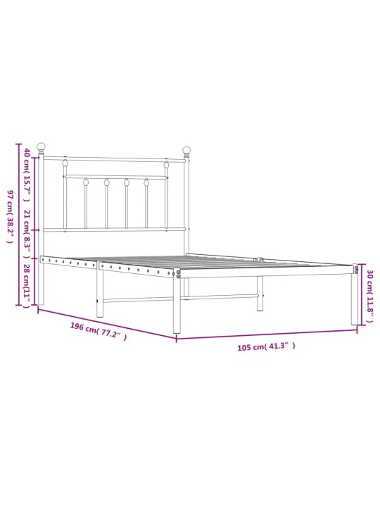 Metallist voodiraam peatsiga, must, 100x190 cm