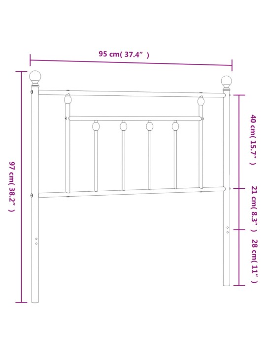 Metallist voodipeats, valge, 90 cm