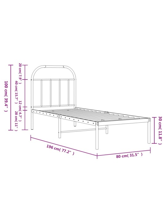 Metallist voodiraam peatsiga, must, 75x190 cm