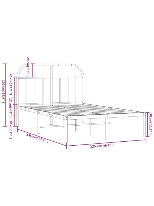 Metallist voodiraam peatsiga, must, 120x190 cm