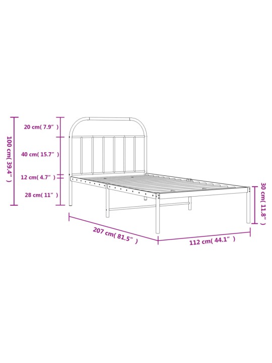 Metallist voodiraam peatsiga, valge, 107x203 cm