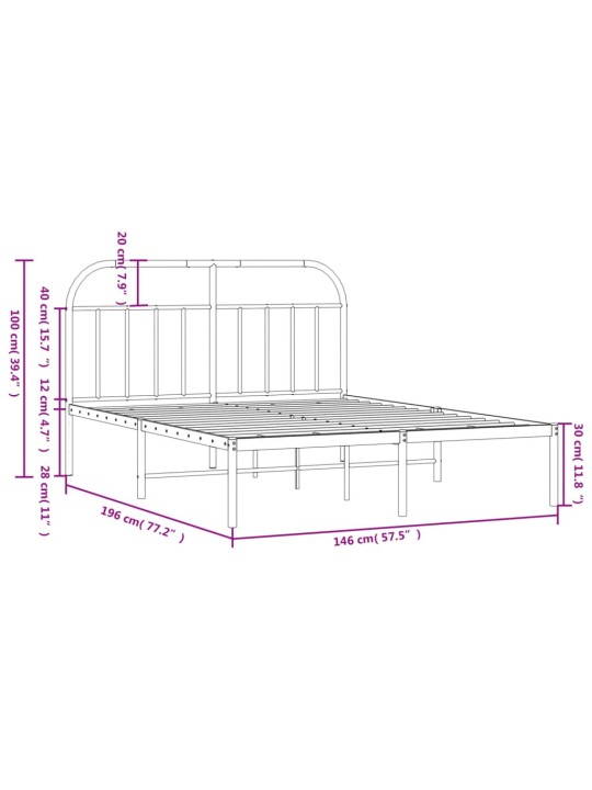 Metallist voodiraam peatsiga, valge, 140x190 cm