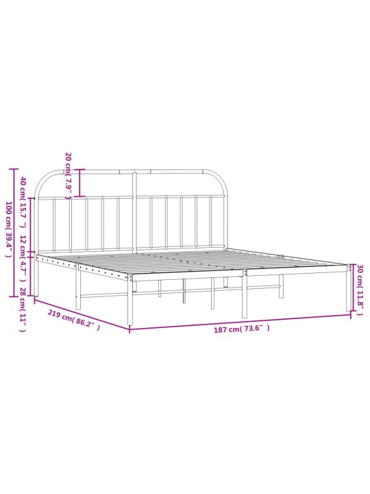 Metallist voodiraam peatsiga, valge, 183x213 cm