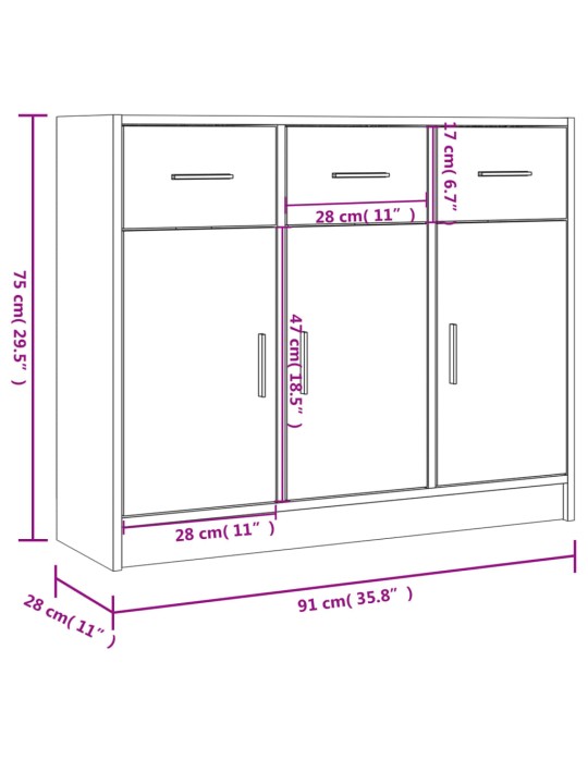 Puhvetkapp, suitsutatud tamm, 91 x 28 x 75 cm, tehispuit