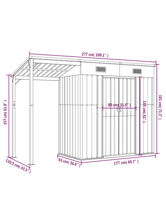 Aiakuur pikendatud katusega, pruun, 277 x 110,5 x 181 cm, teras