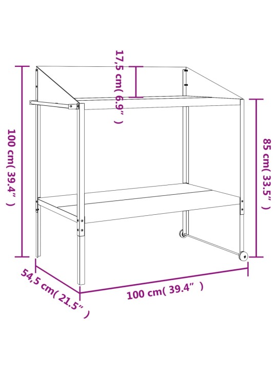 Taimealus, antratsiithall, 100 x 54,5 x 100 cm, tsingitud teras