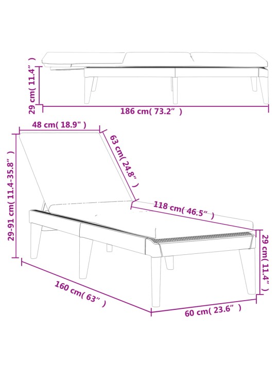 Päevitustool istmepadjaga, antratsiithall, 186 x 60 x 29 cm, pp