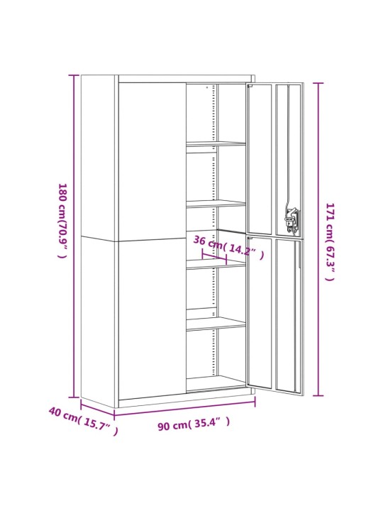 Dokumendikapp, valge, 90 x 40 x 180 cm, teras