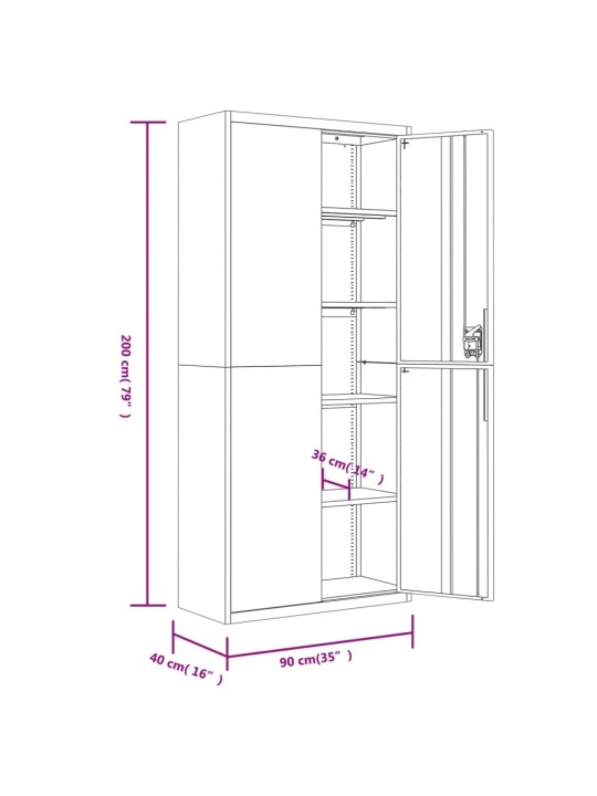 Dokumendikapp, helehall ja sinine, 90 x 40 x 200 cm, teras