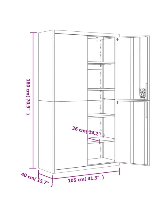 Dokumendikapp, helehall, 105 x 40 x 180 cm, teras