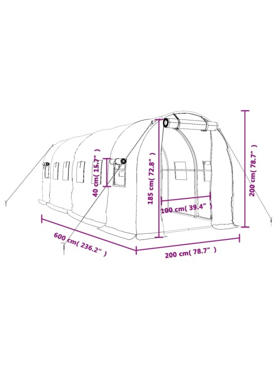 Kasvuhoone terasraamiga, roheline, 12 m², 6x2x2 m