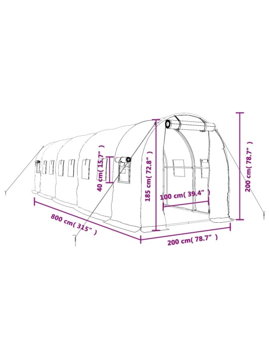 Kasvuhoone terasraamiga, roheline, 16 m², 8x2x2 m