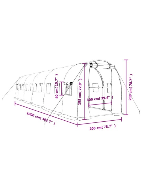 Kasvuhoone terasraamiga, roheline, 20 m², 10x2x2 m