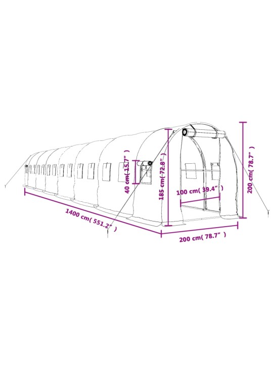 Kasvuhoone terasraamiga, roheline, 28 m², 14x2x2 m