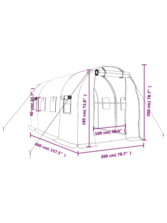 Kasvuhoone terasraamiga, valge, 8 m², 4x2x2 m