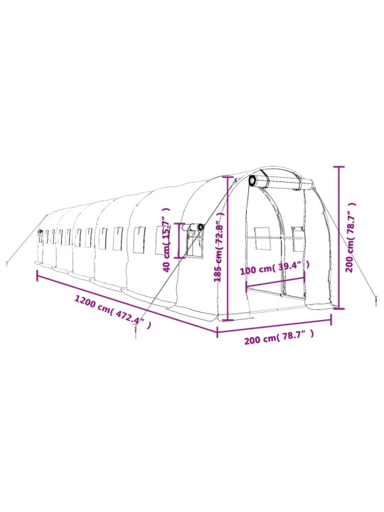 Kasvuhoone terasraamiga, valge, 24 m², 12x2x2 m