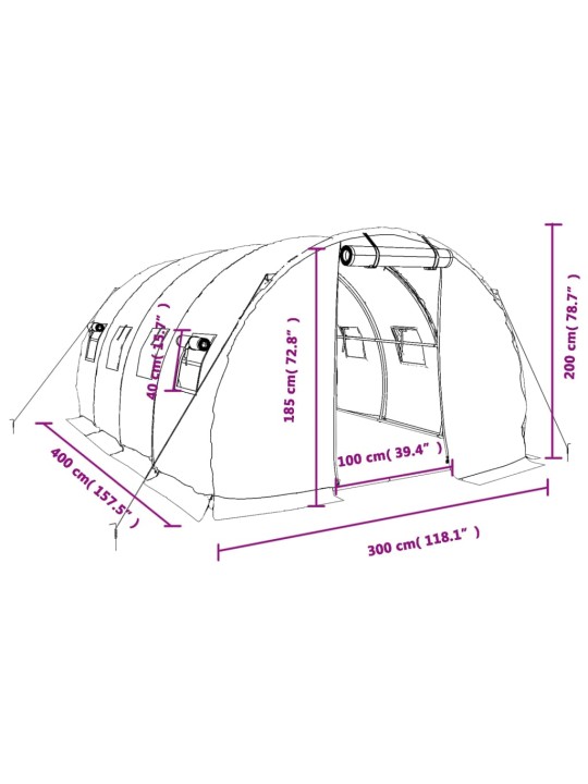 Kasvuhoone terasraamiga, roheline, 12 m², 4x3x2 m