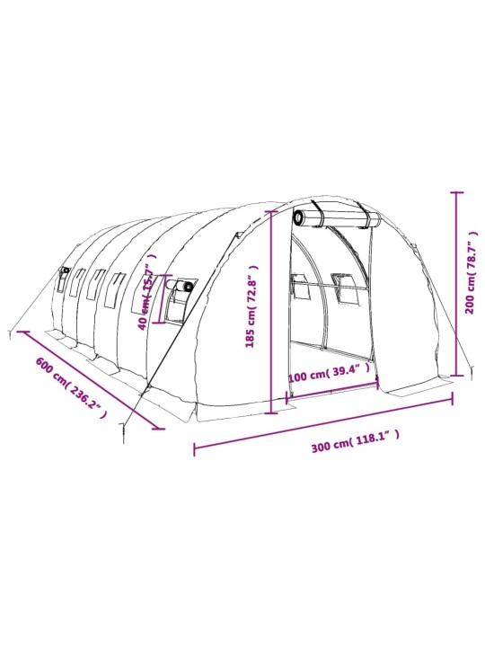 Kasvuhoone terasraamiga, roheline, 18 m², 6x3x2 m