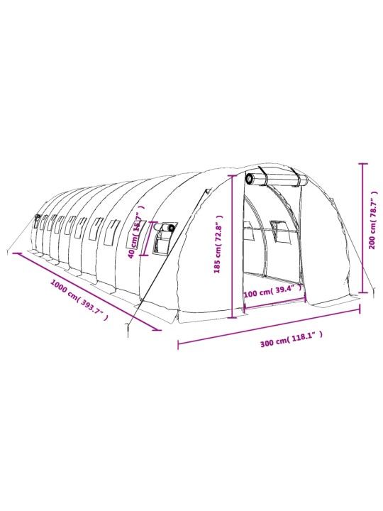 Kasvuhoone terasraamiga, roheline, 30 m², 10x3x2 m