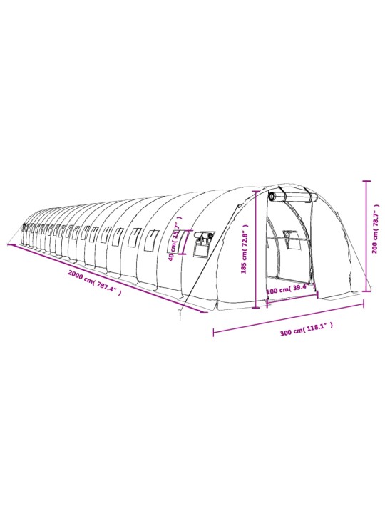 Kasvuhoone terasraamiga, roheline, 60 m², 20x3x2 m