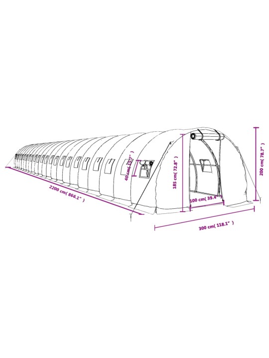 Kasvuhoone terasraamiga, roheline, 66 m², 22x3x2 m