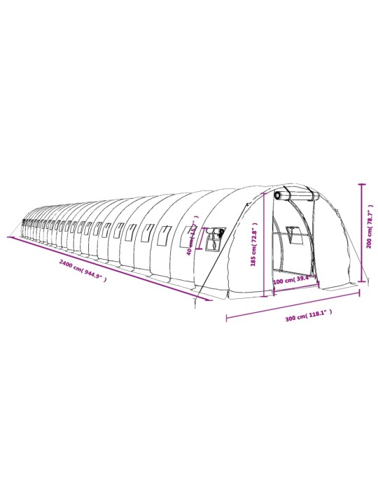 Kasvuhoone terasraamiga, roheline, 72 m², 24x3x2 m