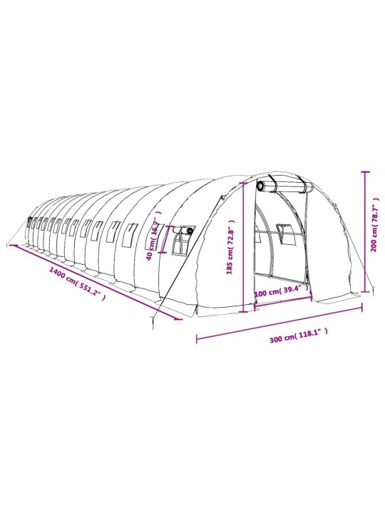 Kasvuhoone terasraamiga, valge, 42 m², 14x3x2 m