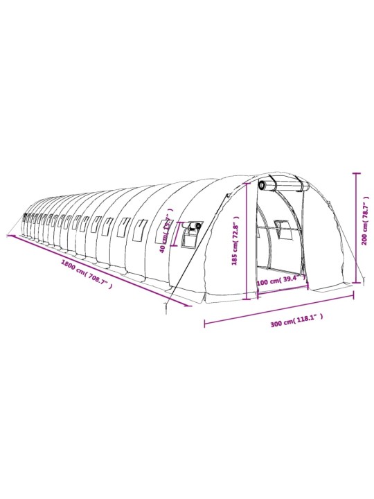 Kasvuhoone terasraamiga, valge, 54 m², 18x3x2 m