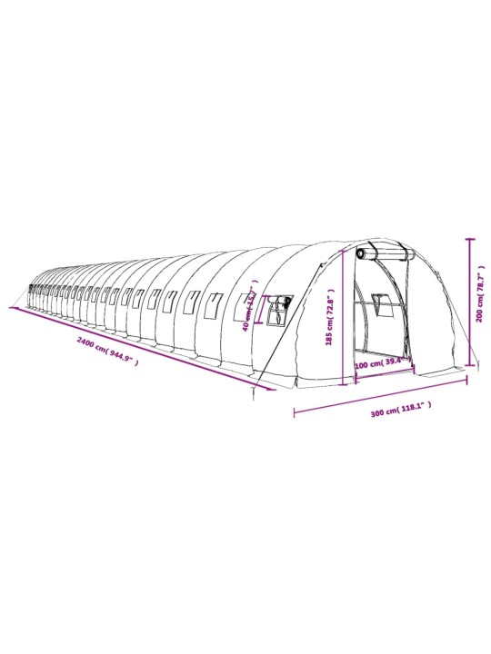 Kasvuhoone terasraamiga, valge, 72 m², 24x3x2 m