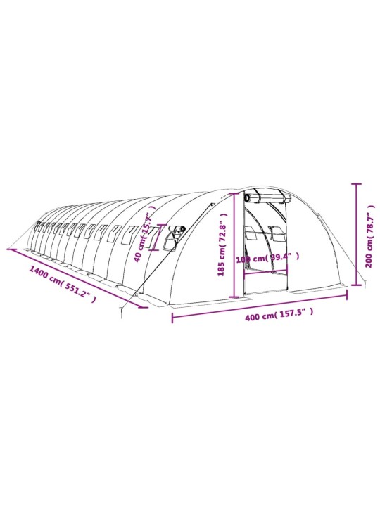 Kasvuhoone terasraamiga, roheline, 56 m², 14x4x2 m