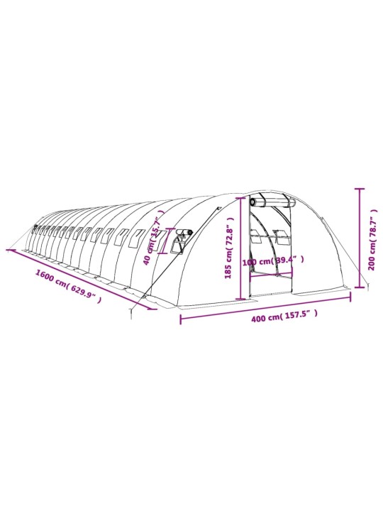 Kasvuhoone terasraamiga, roheline, 64 m², 16x4x2 m