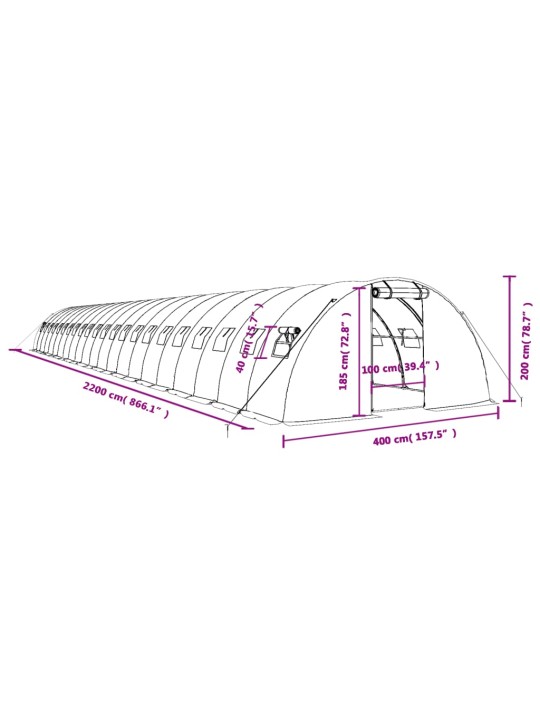 Kasvuhoone terasraamiga, roheline, 88 m², 22x4x2 m